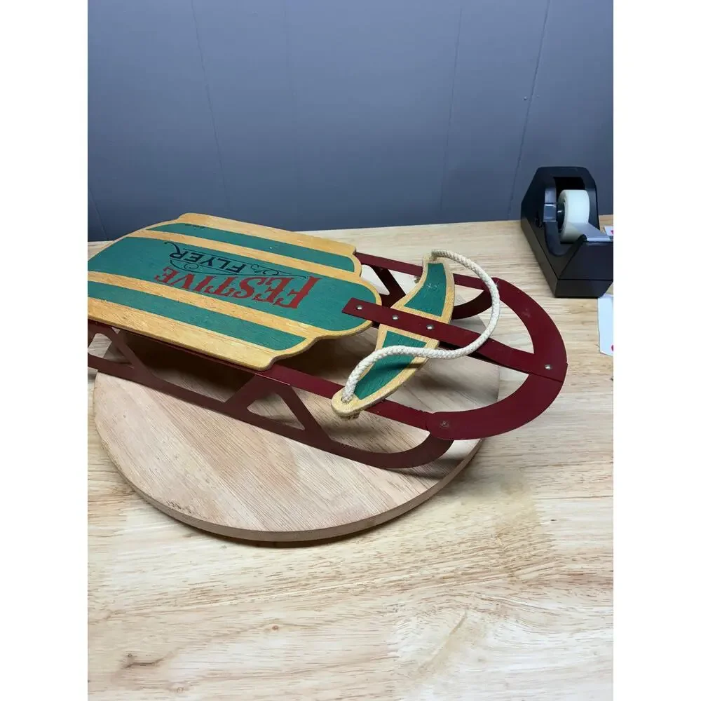 Pair of Wooden Sled Christmas Decorations | Festive Flyer 1995 Rustic Farmhouse